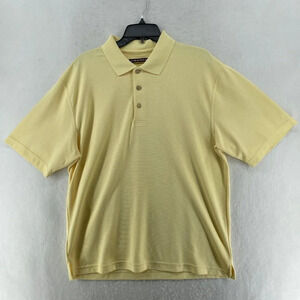 Cubavera Polo Shirt Mens Sz XL Yellow Striped Ribbed Collared Regular Side Slit